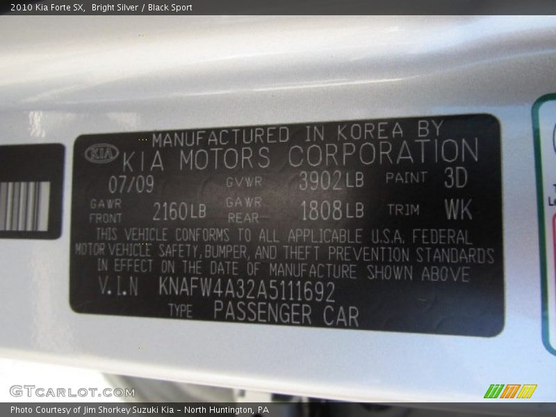 Bright Silver / Black Sport 2010 Kia Forte SX