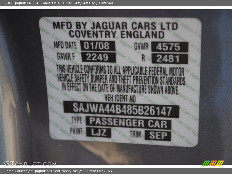 2008 XK XK8 Convertible Lunar Grey Metallic Color Code LJZ
