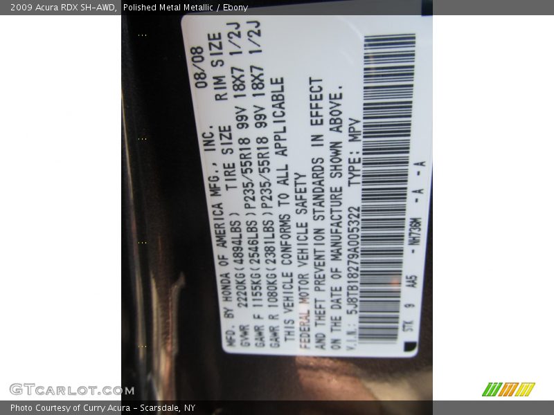 Polished Metal Metallic / Ebony 2009 Acura RDX SH-AWD