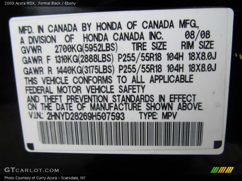 Formal Black / Ebony 2009 Acura MDX