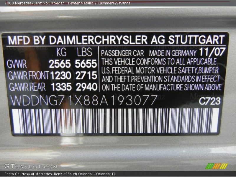 Pewter Metallic / Cashmere/Savanna 2008 Mercedes-Benz S 550 Sedan