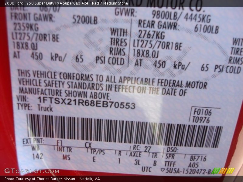 2008 F250 Super Duty FX4 SuperCab 4x4 Red Color Code F1