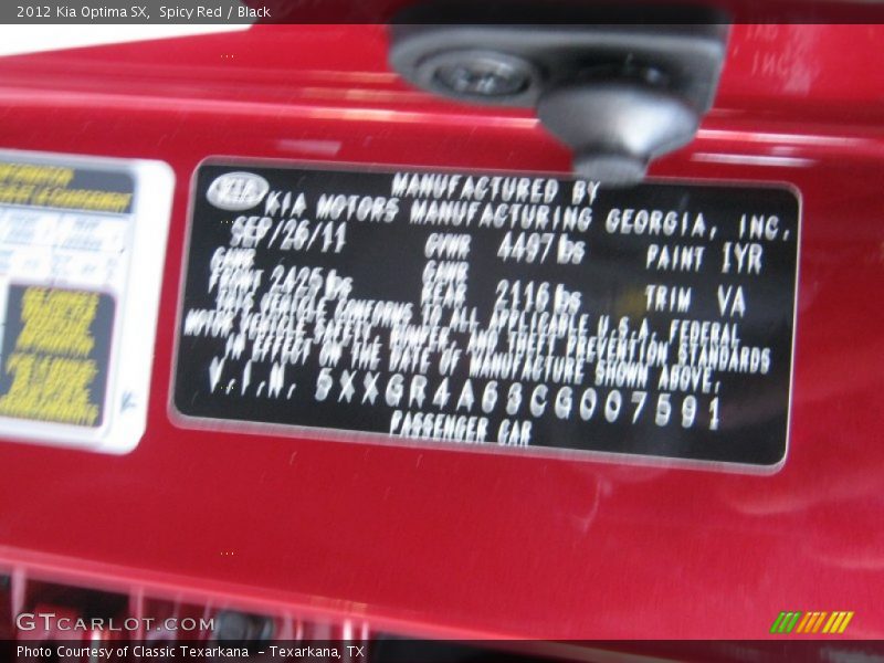 2012 Optima SX Spicy Red Color Code IYR