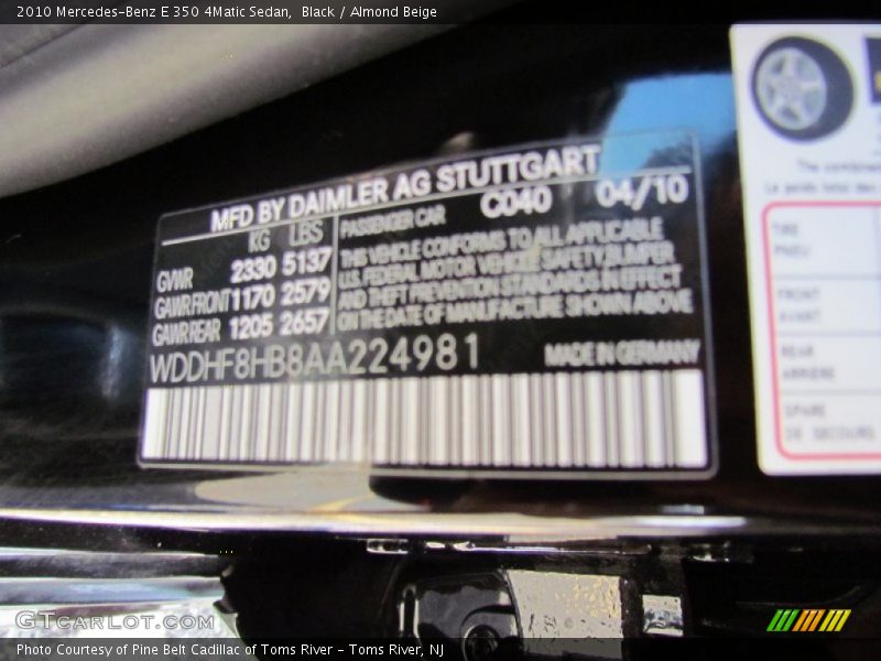 Black / Almond Beige 2010 Mercedes-Benz E 350 4Matic Sedan