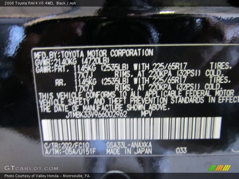 Black / Ash 2006 Toyota RAV4 V6 4WD