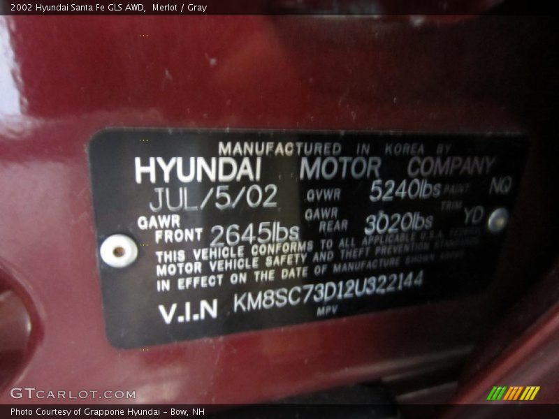 Merlot / Gray 2002 Hyundai Santa Fe GLS AWD