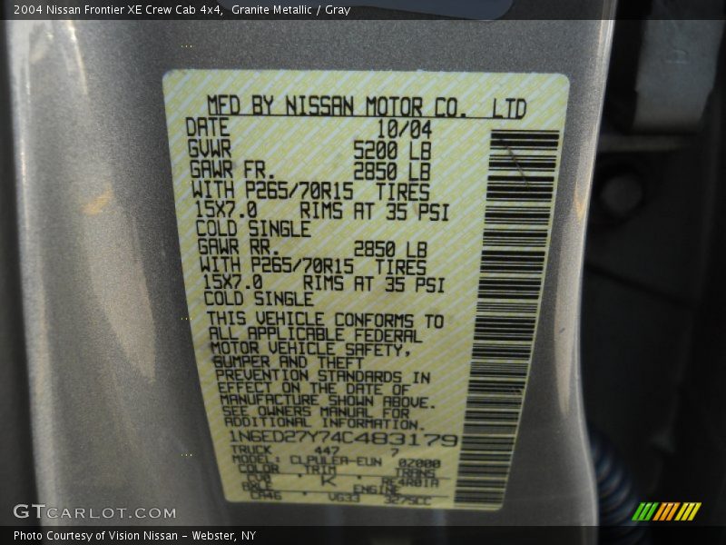 Granite Metallic / Gray 2004 Nissan Frontier XE Crew Cab 4x4
