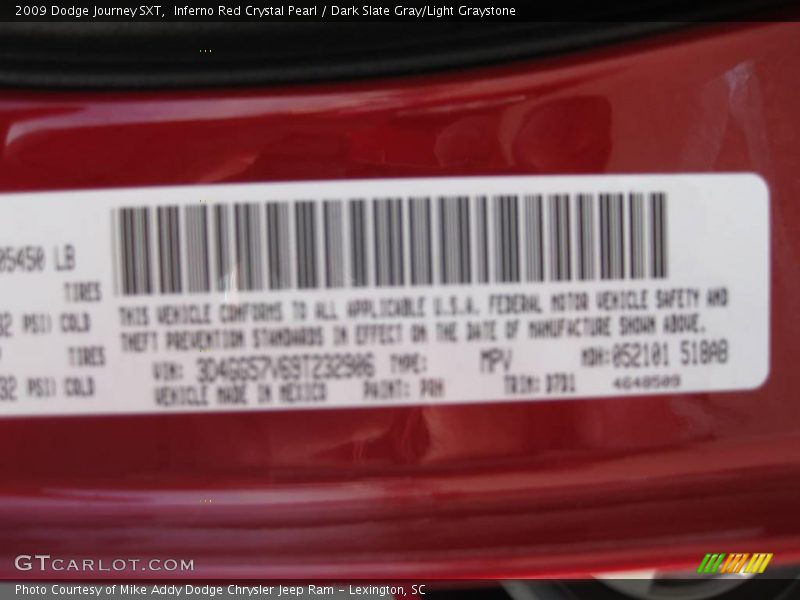 Inferno Red Crystal Pearl / Dark Slate Gray/Light Graystone 2009 Dodge Journey SXT