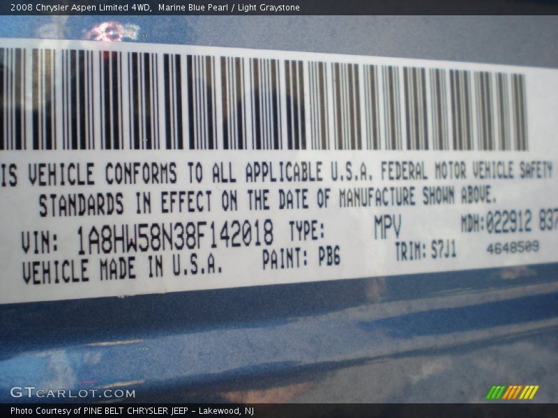 Marine Blue Pearl / Light Graystone 2008 Chrysler Aspen Limited 4WD