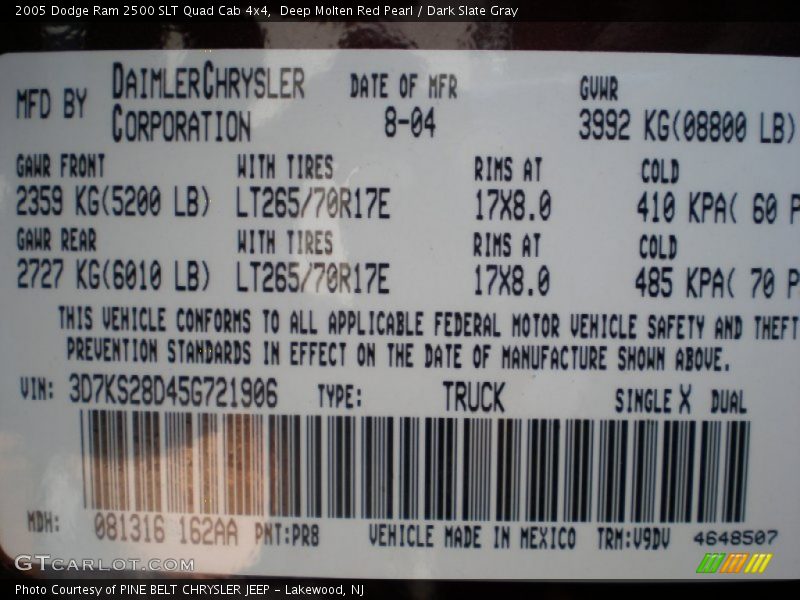Deep Molten Red Pearl / Dark Slate Gray 2005 Dodge Ram 2500 SLT Quad Cab 4x4