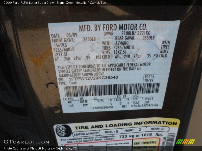Stone Green Metallic / Camel/Tan 2009 Ford F150 Lariat SuperCrew