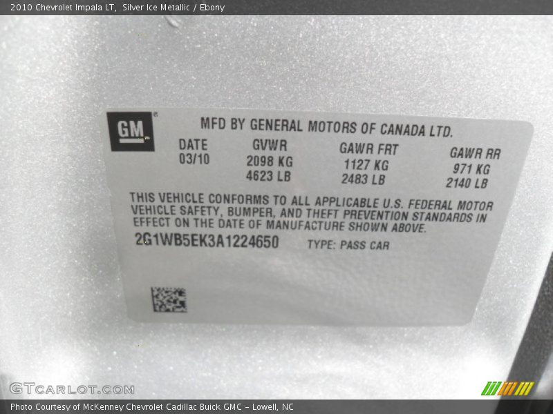 Silver Ice Metallic / Ebony 2010 Chevrolet Impala LT