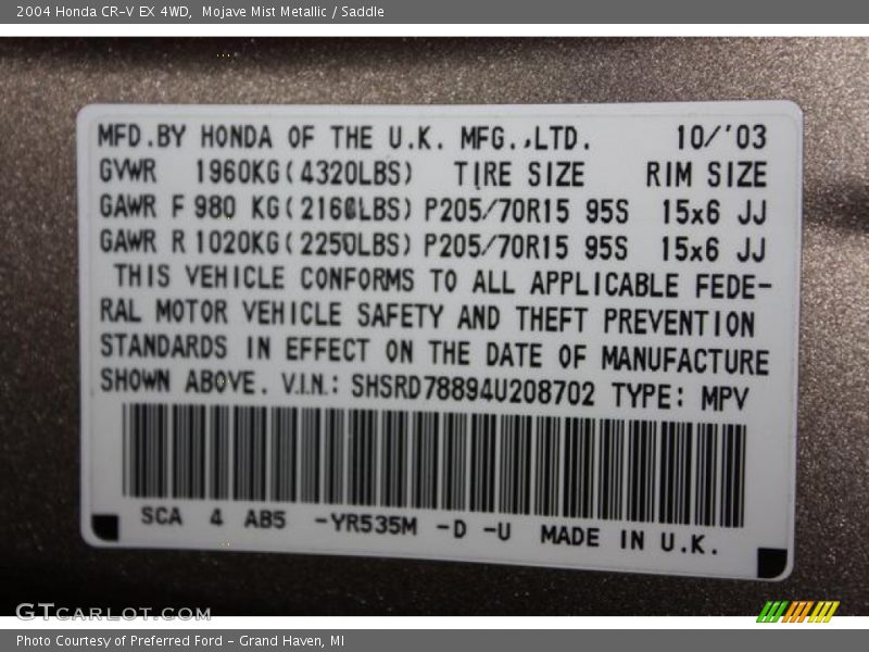 Mojave Mist Metallic / Saddle 2004 Honda CR-V EX 4WD