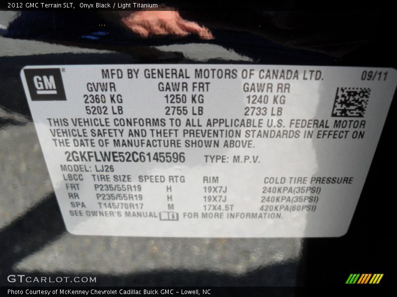 Onyx Black / Light Titanium 2012 GMC Terrain SLT