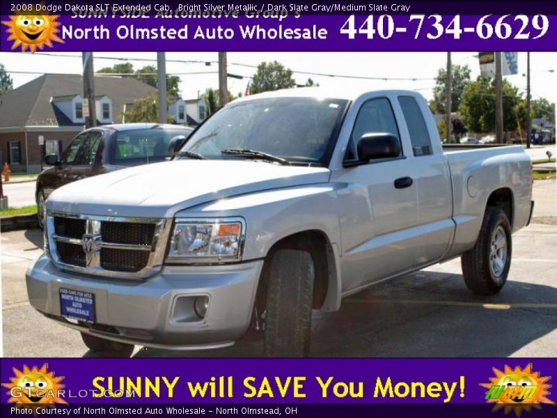 Bright Silver Metallic / Dark Slate Gray/Medium Slate Gray 2008 Dodge Dakota SLT Extended Cab