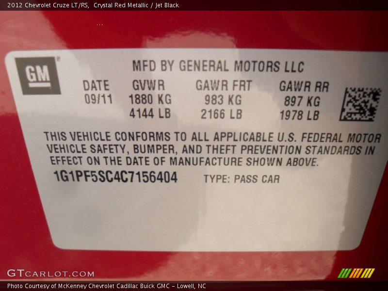 Crystal Red Metallic / Jet Black 2012 Chevrolet Cruze LT/RS