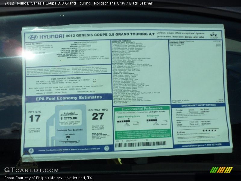  2012 Genesis Coupe 3.8 Grand Touring Window Sticker