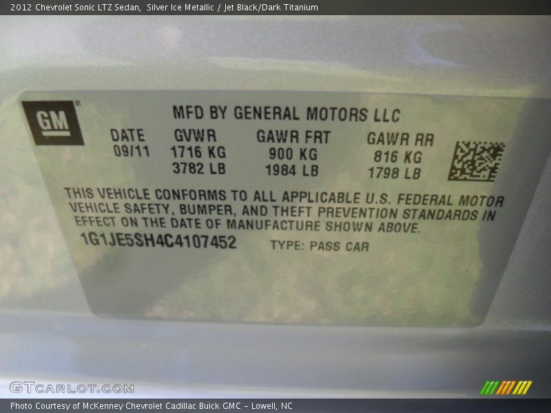 Silver Ice Metallic / Jet Black/Dark Titanium 2012 Chevrolet Sonic LTZ Sedan