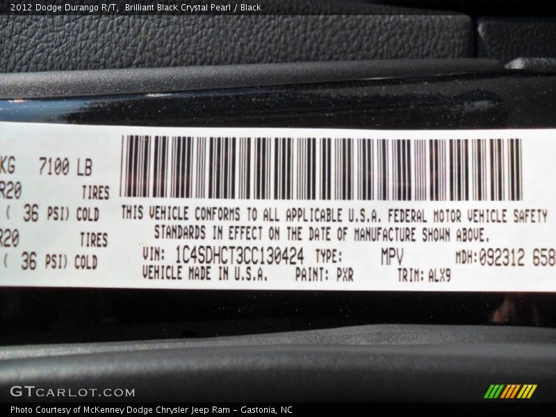 Brilliant Black Crystal Pearl / Black 2012 Dodge Durango R/T