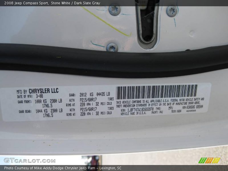 Stone White / Dark Slate Gray 2008 Jeep Compass Sport