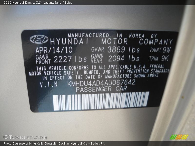 Laguna Sand / Beige 2010 Hyundai Elantra GLS