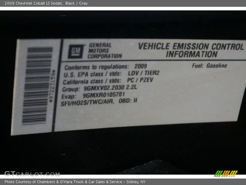 Black / Gray 2009 Chevrolet Cobalt LS Sedan