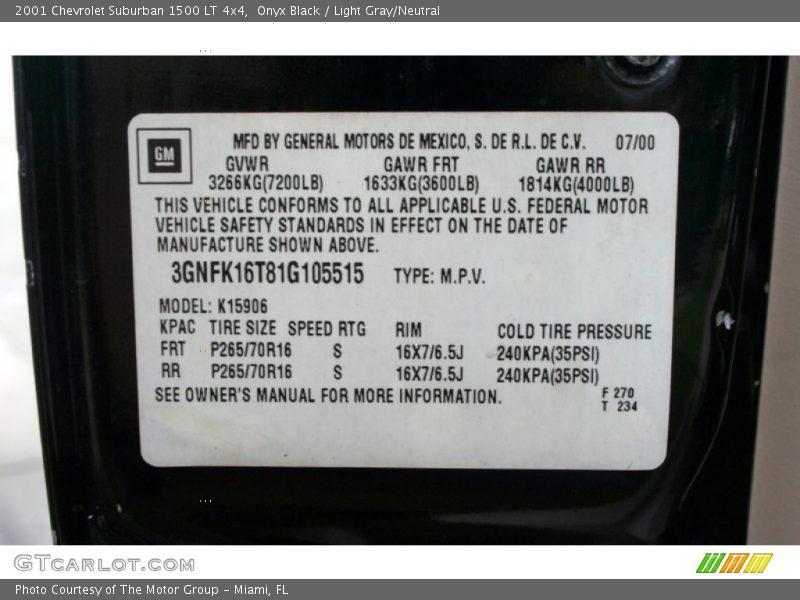 Onyx Black / Light Gray/Neutral 2001 Chevrolet Suburban 1500 LT 4x4