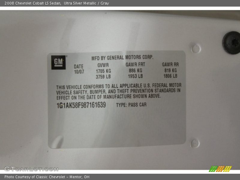 Ultra Silver Metallic / Gray 2008 Chevrolet Cobalt LS Sedan