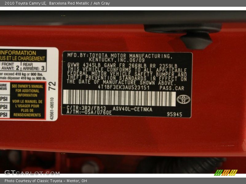 Barcelona Red Metallic / Ash Gray 2010 Toyota Camry LE