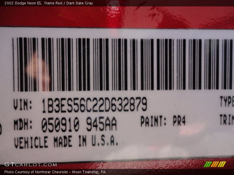 Flame Red / Dark Slate Gray 2002 Dodge Neon ES