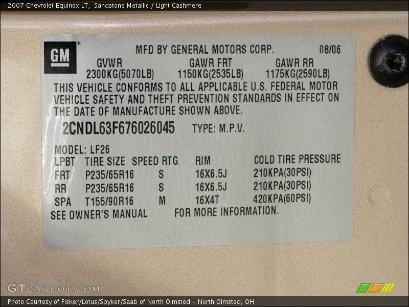 Sandstone Metallic / Light Cashmere 2007 Chevrolet Equinox LT