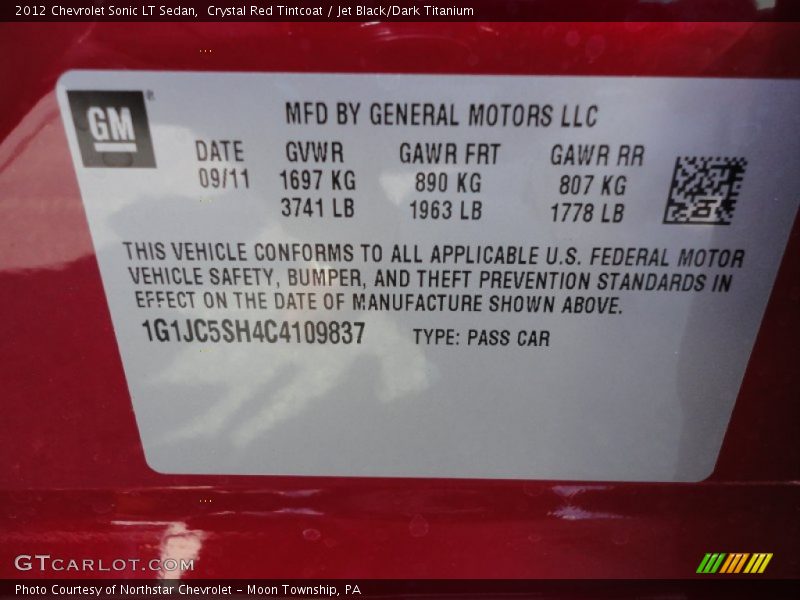 Crystal Red Tintcoat / Jet Black/Dark Titanium 2012 Chevrolet Sonic LT Sedan