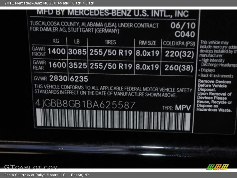 Black / Black 2011 Mercedes-Benz ML 350 4Matic