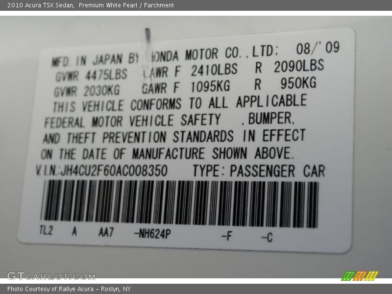 Premium White Pearl / Parchment 2010 Acura TSX Sedan