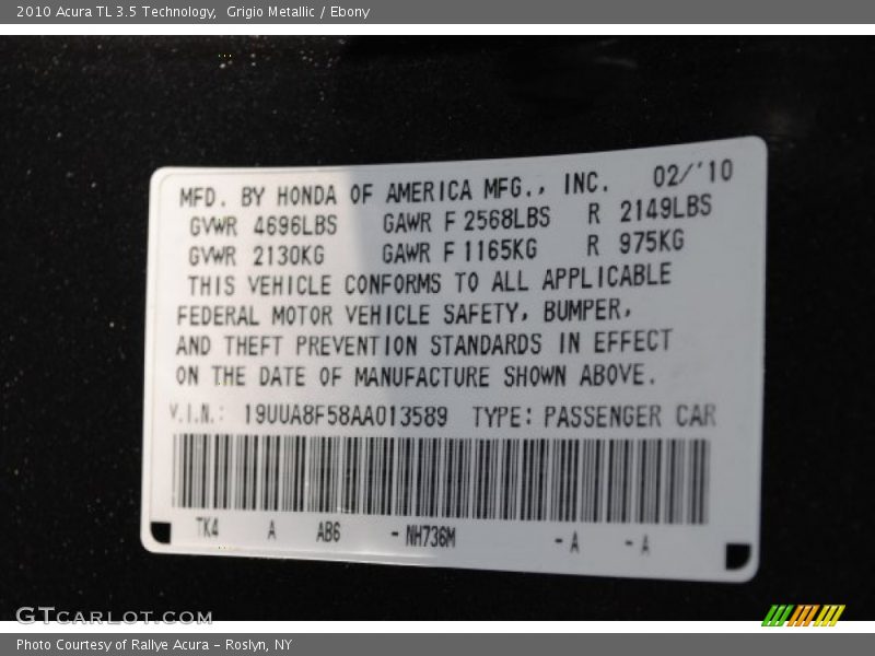 Grigio Metallic / Ebony 2010 Acura TL 3.5 Technology