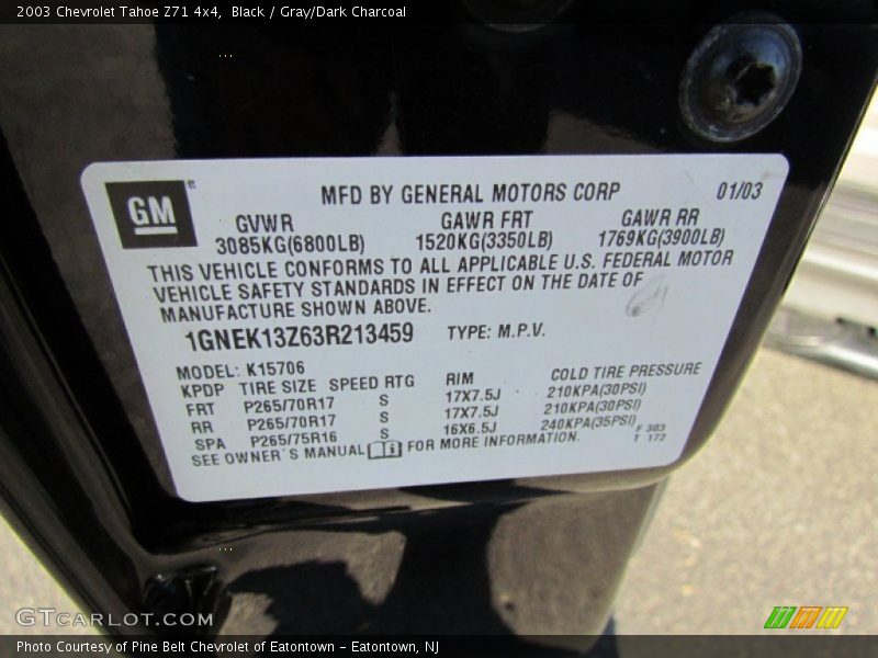 Black / Gray/Dark Charcoal 2003 Chevrolet Tahoe Z71 4x4