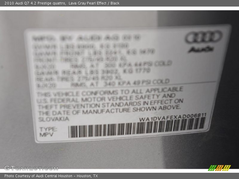Lava Gray Pearl Effect / Black 2010 Audi Q7 4.2 Prestige quattro