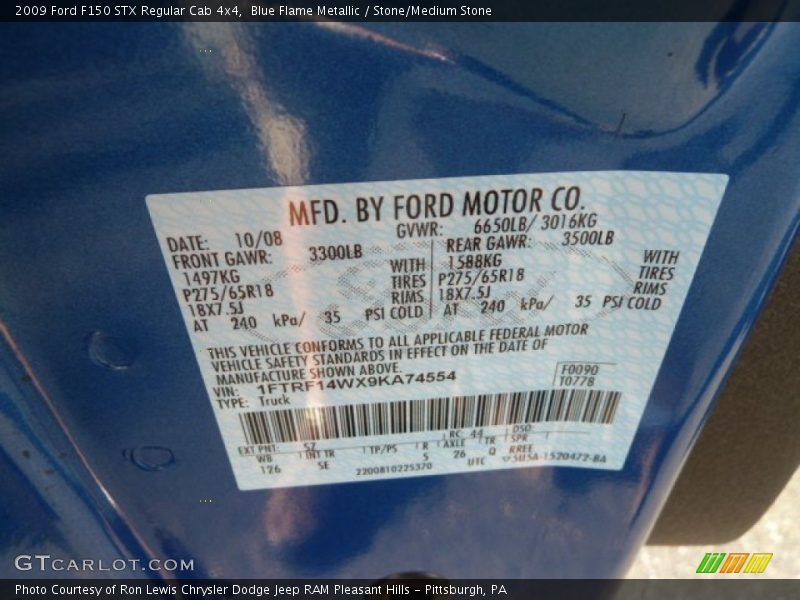 2009 F150 STX Regular Cab 4x4 Blue Flame Metallic Color Code SZ
