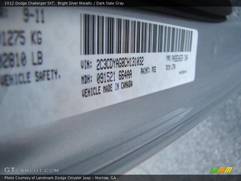 Bright Silver Metallic / Dark Slate Gray 2012 Dodge Challenger SXT