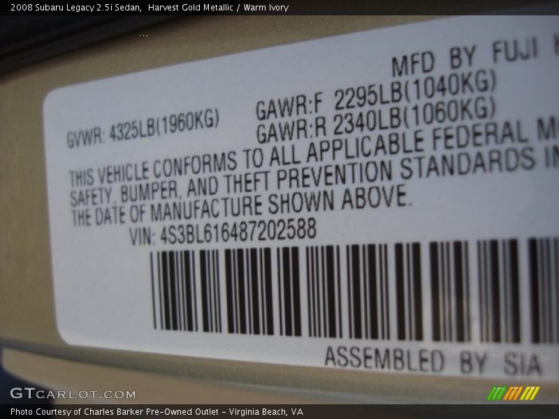 Harvest Gold Metallic / Warm Ivory 2008 Subaru Legacy 2.5i Sedan