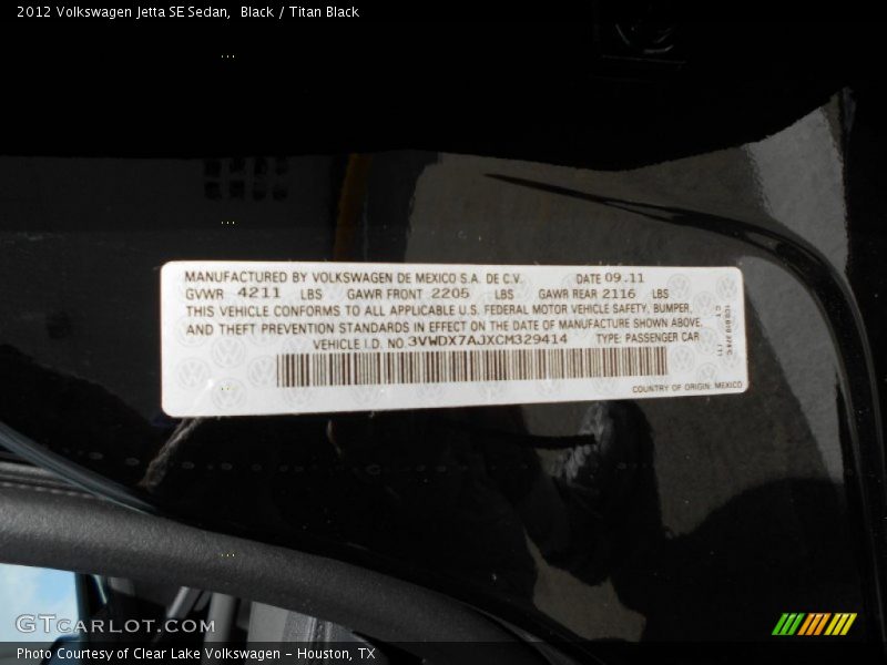 Black / Titan Black 2012 Volkswagen Jetta SE Sedan