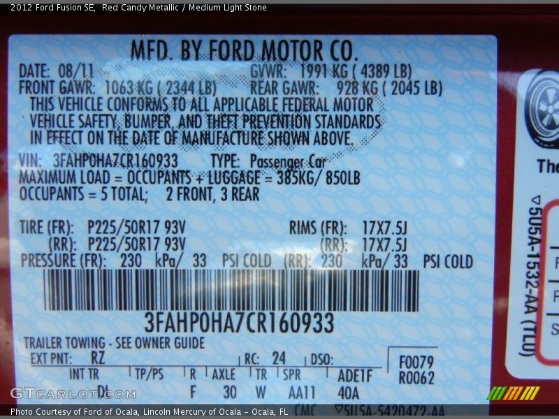 Red Candy Metallic / Medium Light Stone 2012 Ford Fusion SE
