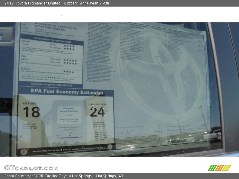 Blizzard White Pearl / Ash 2012 Toyota Highlander Limited