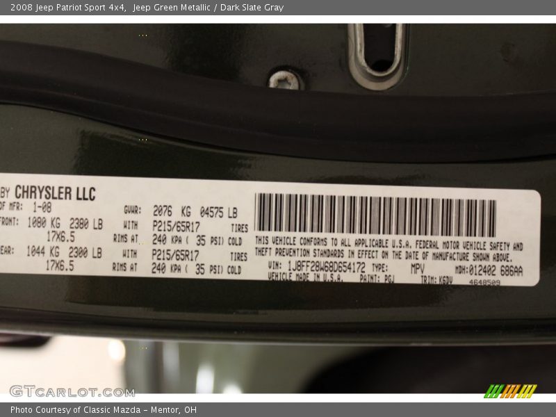 Jeep Green Metallic / Dark Slate Gray 2008 Jeep Patriot Sport 4x4