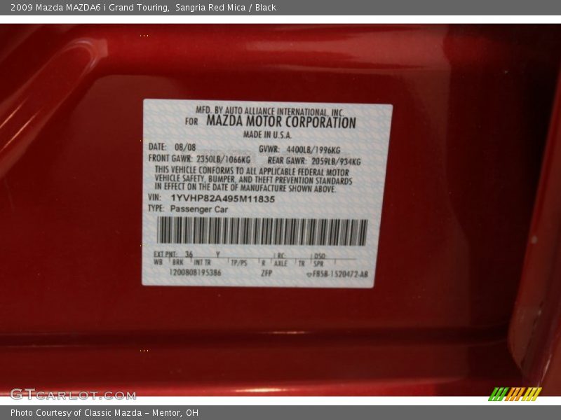 Sangria Red Mica / Black 2009 Mazda MAZDA6 i Grand Touring