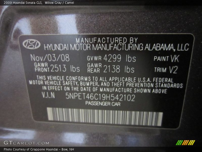Willow Gray / Camel 2009 Hyundai Sonata GLS