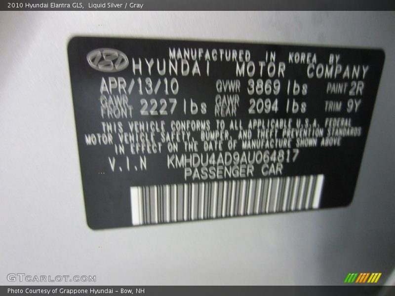 Liquid Silver / Gray 2010 Hyundai Elantra GLS