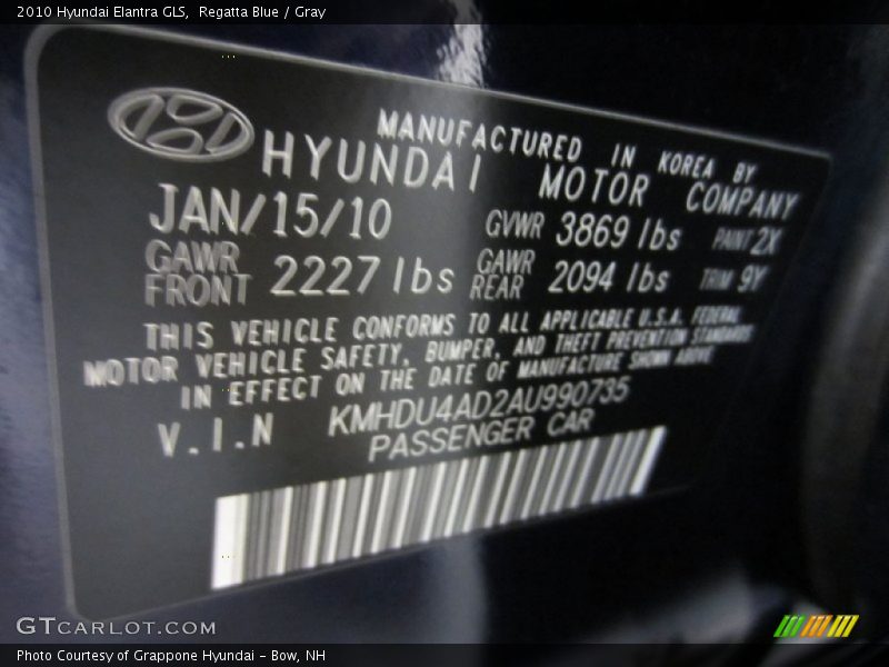 Regatta Blue / Gray 2010 Hyundai Elantra GLS