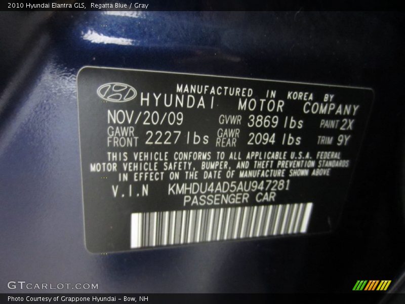 Regatta Blue / Gray 2010 Hyundai Elantra GLS