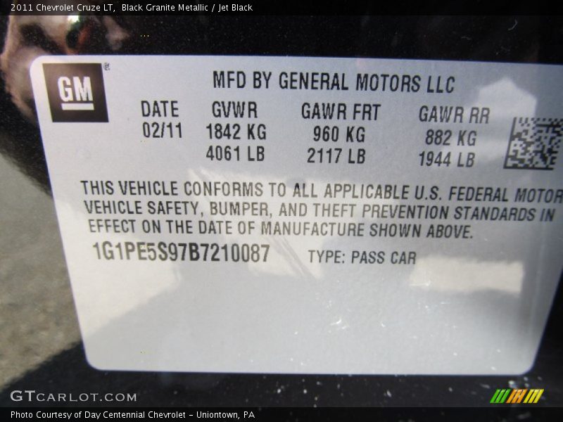 Black Granite Metallic / Jet Black 2011 Chevrolet Cruze LT
